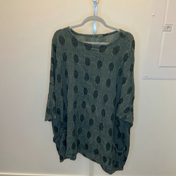 Tops - Linen Oversized Blouse - Circle Details and Pockets